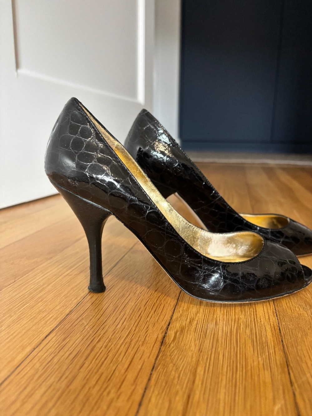 Enzo Angiolini black crocodile heels